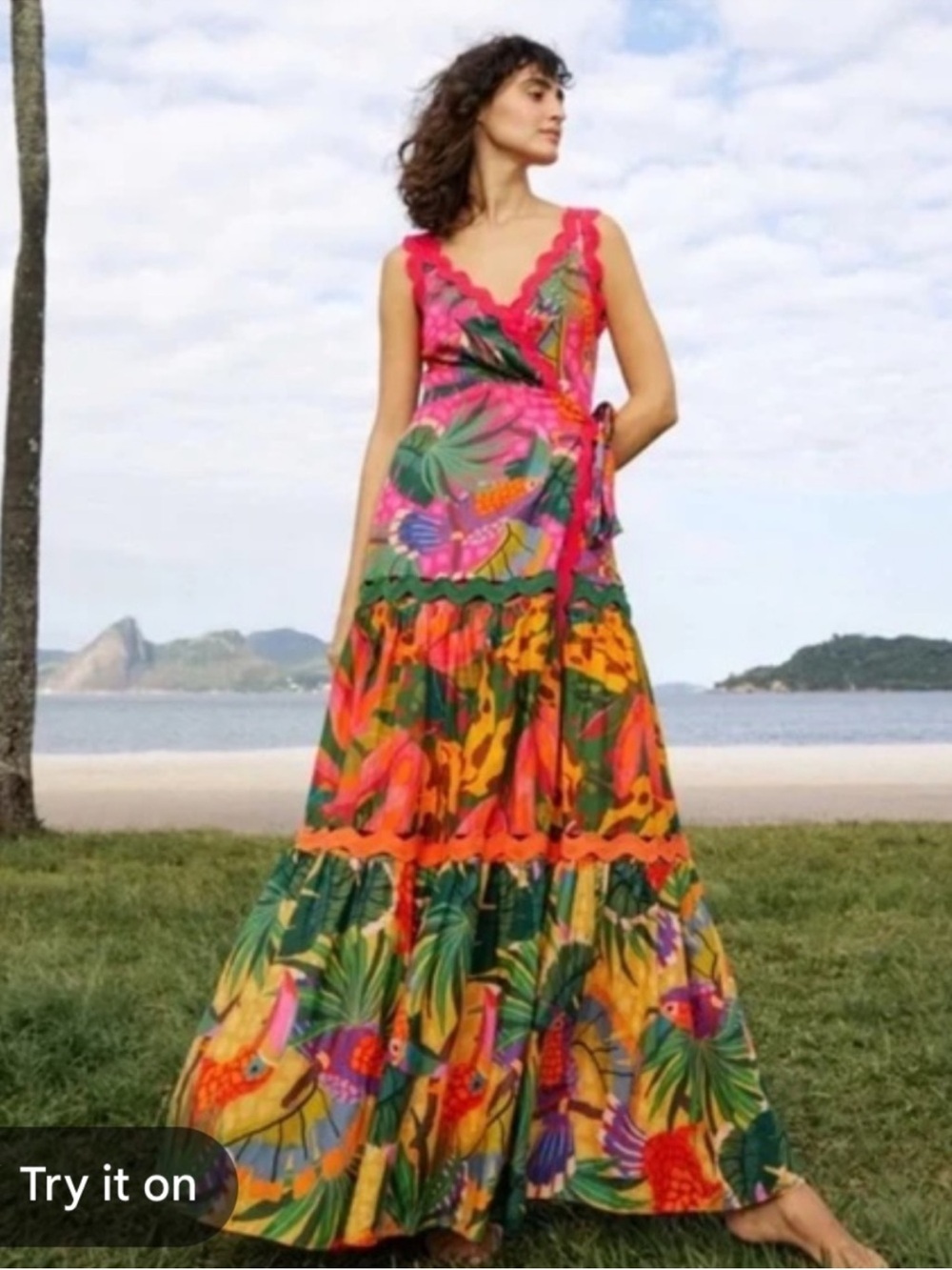 Farm Rio Vibrant Tropical Print Maxi Dress - Pink & Multi - Picture 1 of 5